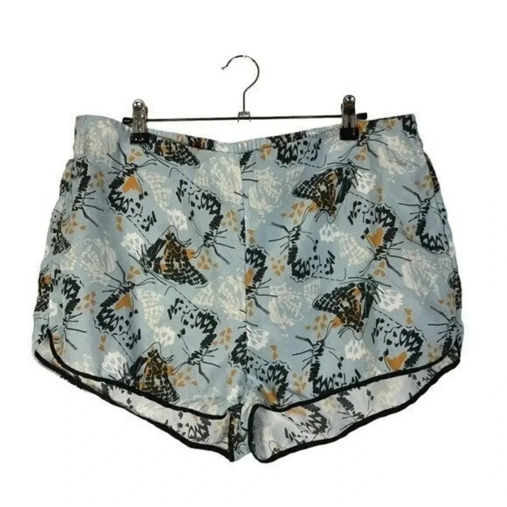 Boutique Cocoon LA Blue Butterfly Silk Lounge Pajama Shorts L